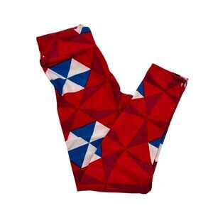LuLaRoe Kids Leggings Red Blue White Geometric Print S/M 2-8 Americana Umbrella